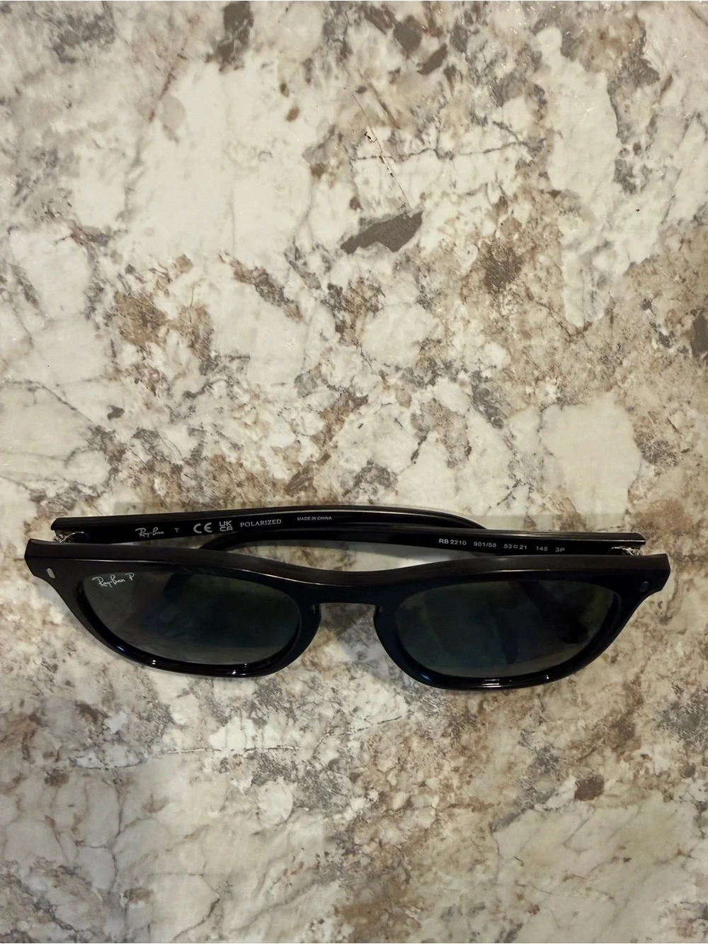 Ray-Ban Black Square Frame Sunglasses with Dark Green Lenses